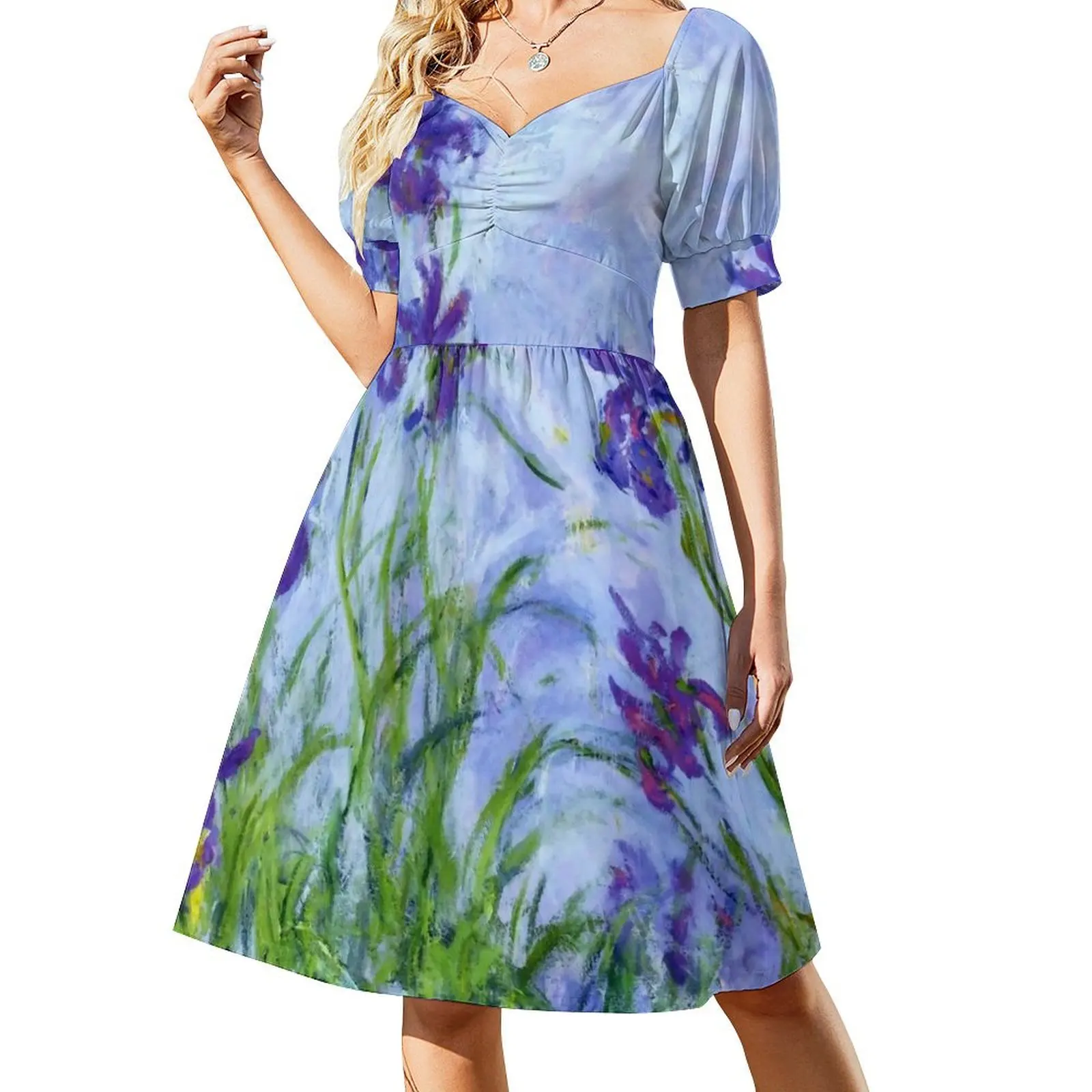 Claude Monet Iris mauves Short-Sleeved Dress dresses for women 2025 women's dresses luxury dresses for official occasions