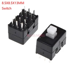 10Pcs DC30V/0.1A Multifunctional Mini Switch Double Row 12 pins self-locking 8.5x8.5x13mm Square Head Black Dual Control Button