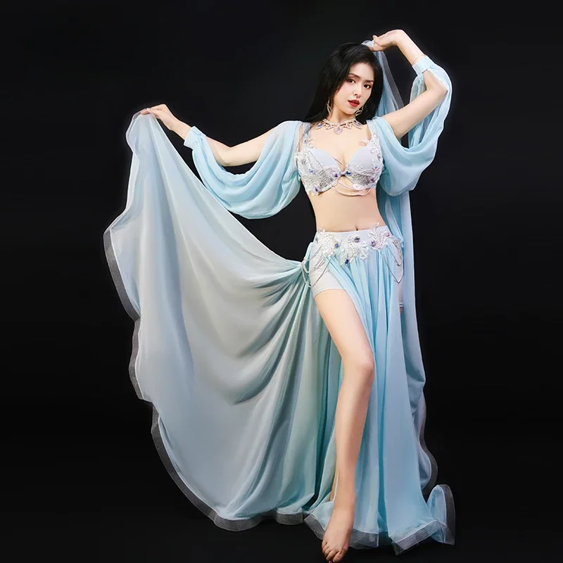 Belly Dance Suit Diamond-Studded Bra Split Big Swing Skirt Performance Clothes Set Female Adult High-End Competition Clothing