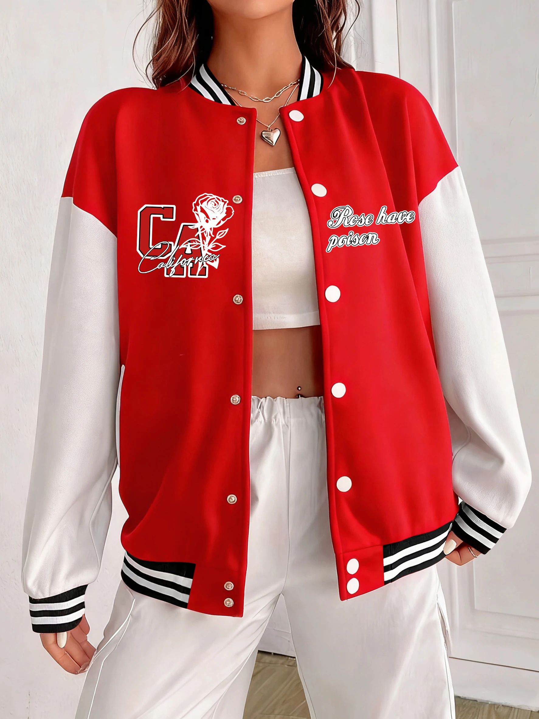 

Куртки с принтом «Роза Калифорнии», женская модная бейсбольная форма на пуговицах, красочная американская одежда, хлопковая уличная одежда в стиле хип-хоп