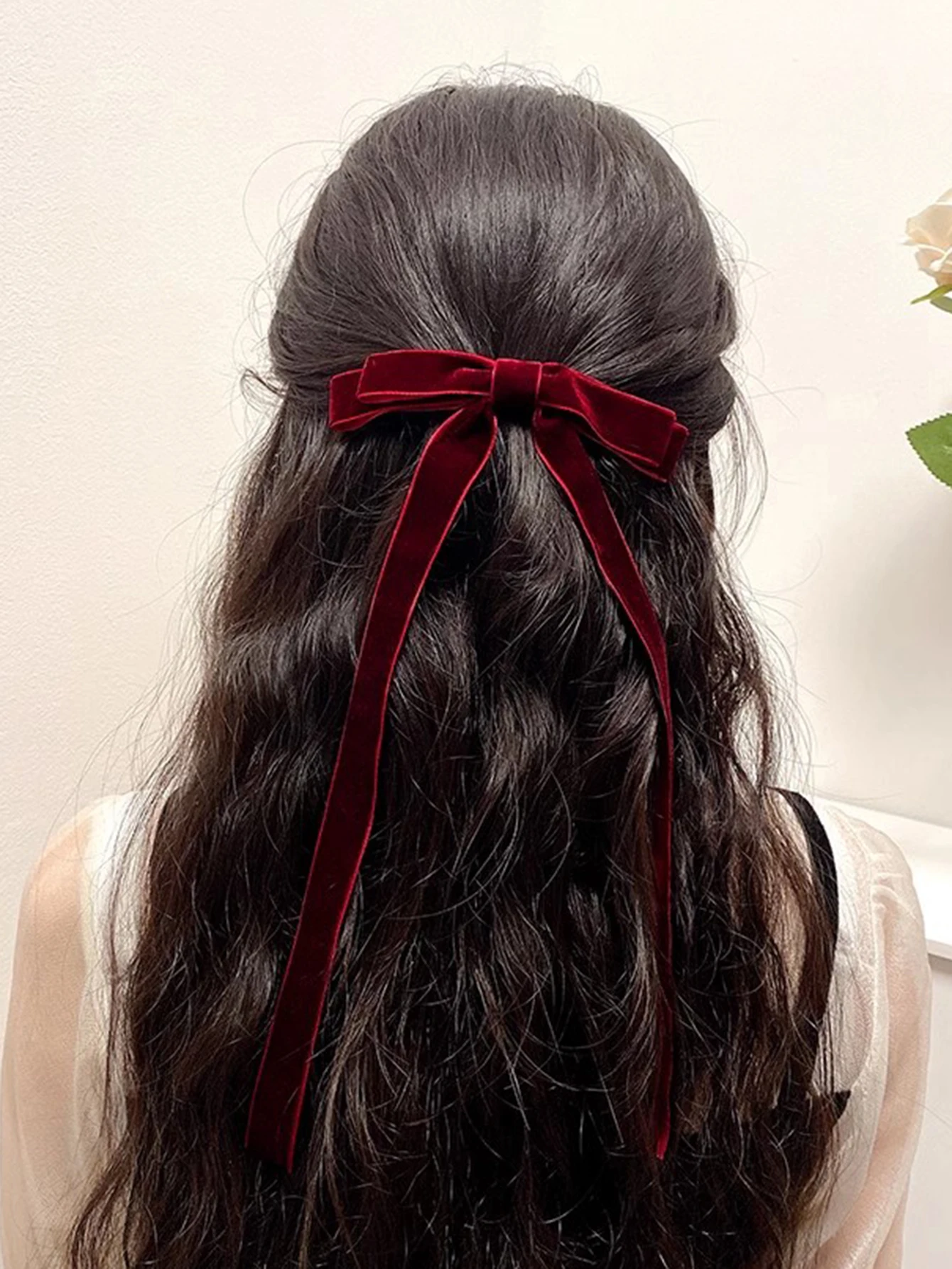 Lystrfac Vintage Velvet Black Hair Bow For Women Long Ribbon Hairpin Simple Fashion Top Clip Ladies Hairgrips Hair Accessories