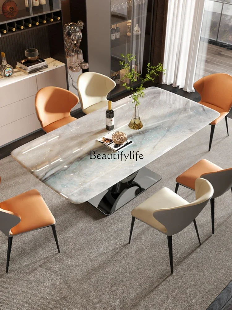 

Light Luxury Rectangular Dining Tables and Chairs Set Natural Luxury Stone Marble