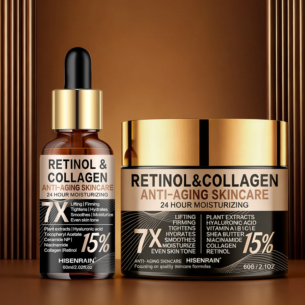 HISENRAIN Retinol Kollagen Gesichtscreme & Serum - Anti-Aging Intensiv-Feuchtigkeitspflege, Reduziert Falten und Feine Linien & Strafft die Haut