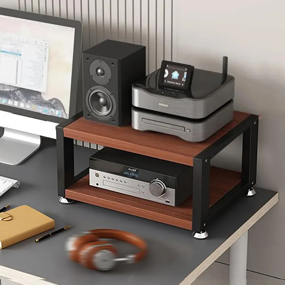 

Movable AV Media Stand with Wooden Shelves - 2-Tier Portable Audio Rack & Open Stereo Cabinet for Corner or Desktop