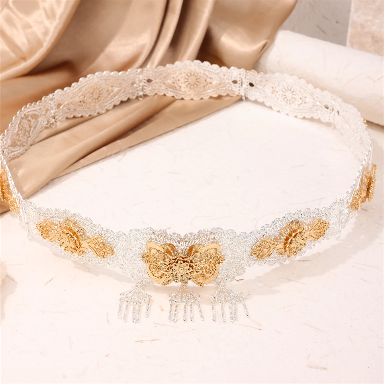 Moroccan Chic Belt Lace Bow With Golden Belt Gorgeous Clothing Accessories Of Woman Middle Eastern Woman Body Chain Wedding Jewe