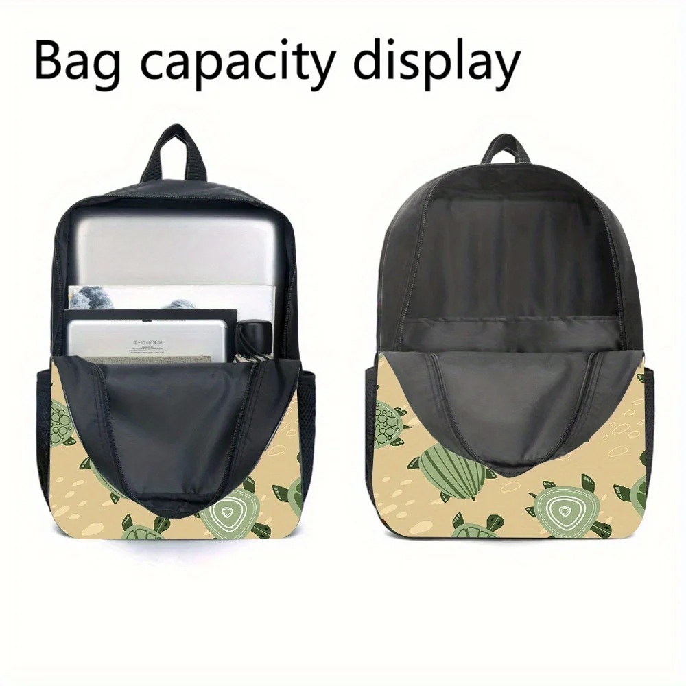 Halobios 3pcs Backpack Set - Large Capacity Polyester School Bag with Turtle Pattern, Lightweight, Adjustable Strap, Zipper Clos