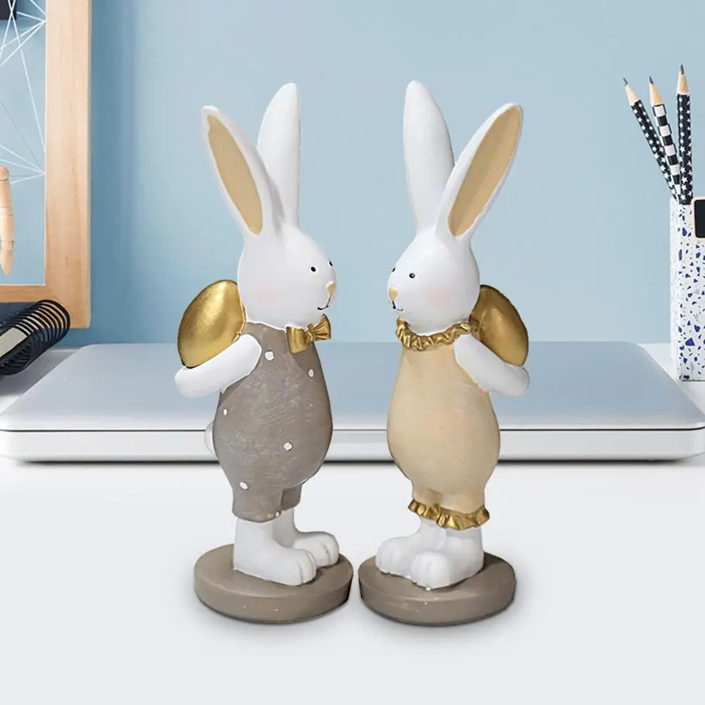 Ornement de lapin peint à la main en résine synthétique, œufs de chasse Joyeuses Pâques, décor de figurine de lapin, décoration de Pâques, 2023, 1 paire