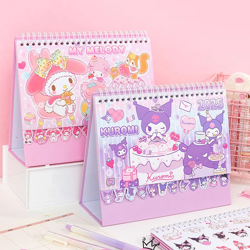 Sanrio 2025 Cute Kuromi Monthly Desk Calendar Standing Flip Coil Desktop Calendar With Notes Memo For Planning Schedule School