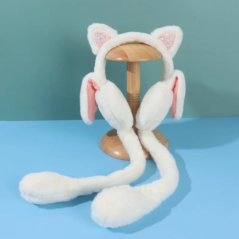 Earmuffs Funny Plush Cat Earmuff Moving Jumping Kitten Earwarmer Cute Unisex Animal Ear Flap for Children Toddler Solid Color