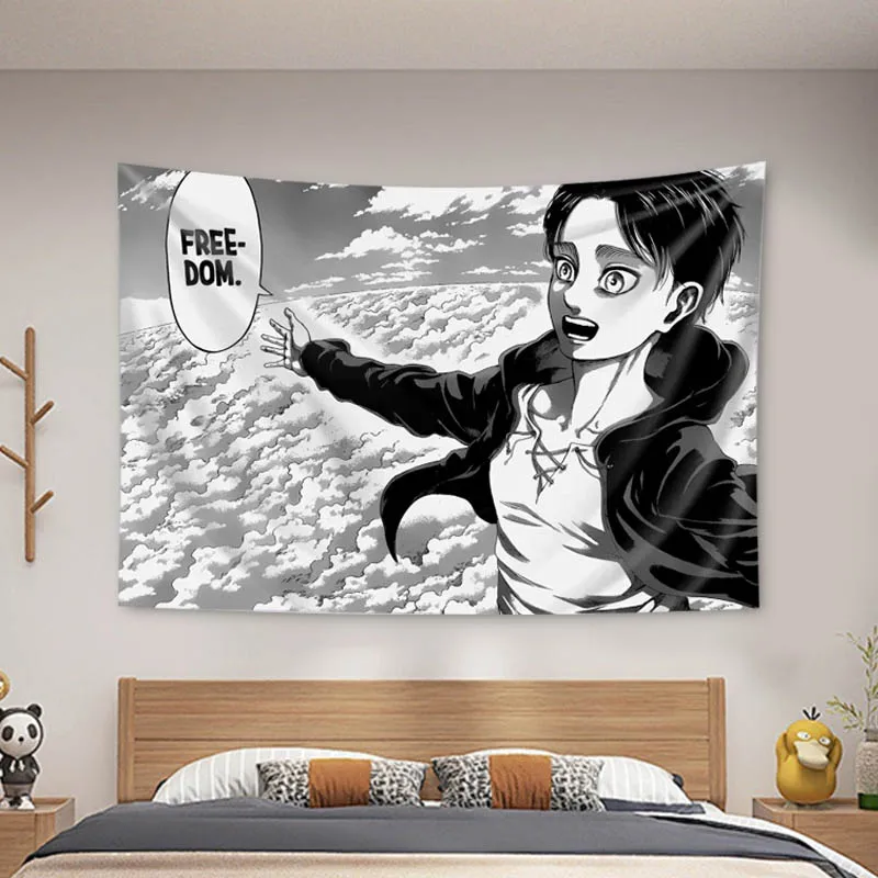 Eren Jaeger Tapestry Anime Attack On Titan Tapestries Retro Wall Covering Polyester Wall Hanging Art Aesthetic Room Decor