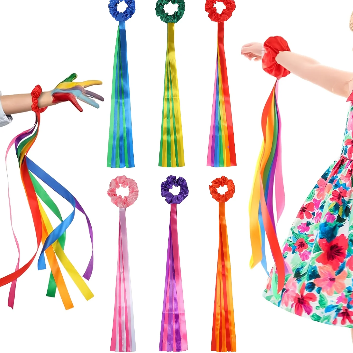 6 Stück Regenbogen-Tanzbänder, handgehaltene Rhythmus-Streamer, Tanzrequisiten für Gymnastik- und Musikunterricht (mehrfarbig)