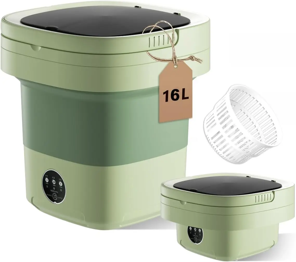 

16L Portable Washing Machine, Foldable Mini Washer Dryer Combo for Travel, Apartment, Camp, RV – Green