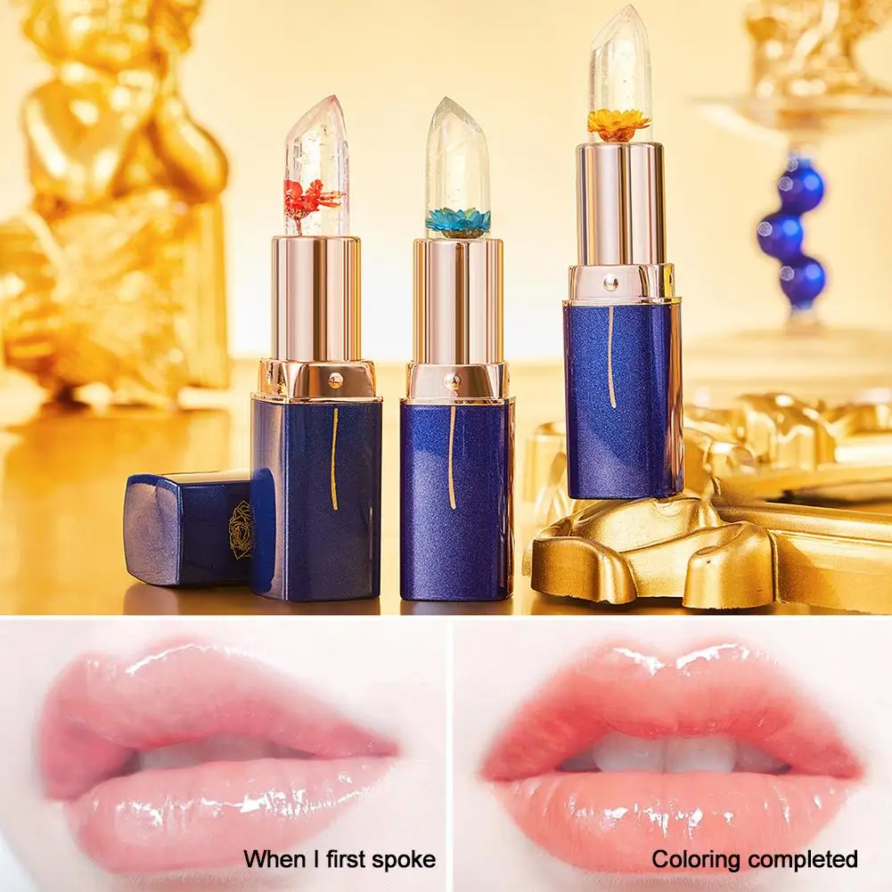 Vochtinbrengende Lipgloss Transparante Jelly Bloem Lippenstift Make-Up Tool Balsem Waterdichte Temperatuurverandering Make-Up Cosmetische Colo 4X7