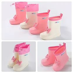 New Girls Rain Boots Versatile Soft Waterproof Bow Sweet Princess Four Seasons Cute Kindergarten Children Casual Rainy Day Shoes