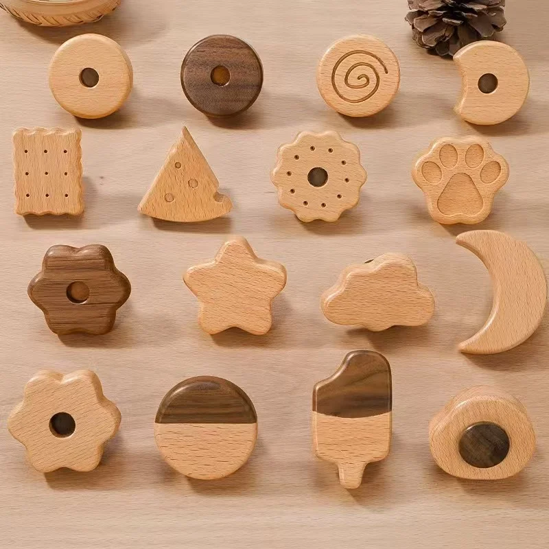 

Splicing Wooden Cabinet Door Handles Star Moon Shape Wood Furniture Cabinets Drawer Door Knobs Kitchen Cupboard Wardrobe Pulls