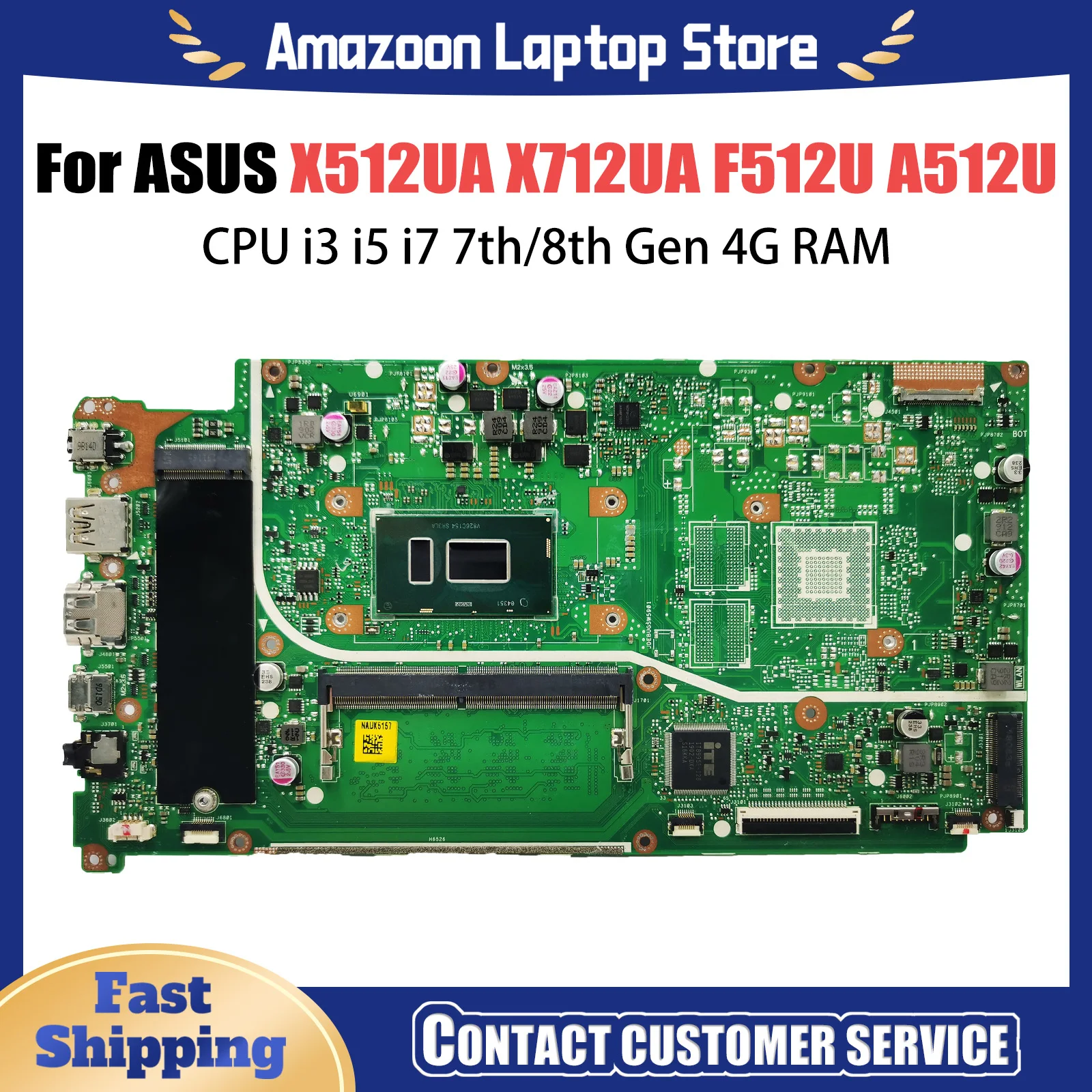 X512UA Mainboard Laptop ASUS X712UA F512U A512U Y5100U V5000UA X512UB X512UF Motherboard i3 i5 i7 ke-7/8th Gen 4G RAM