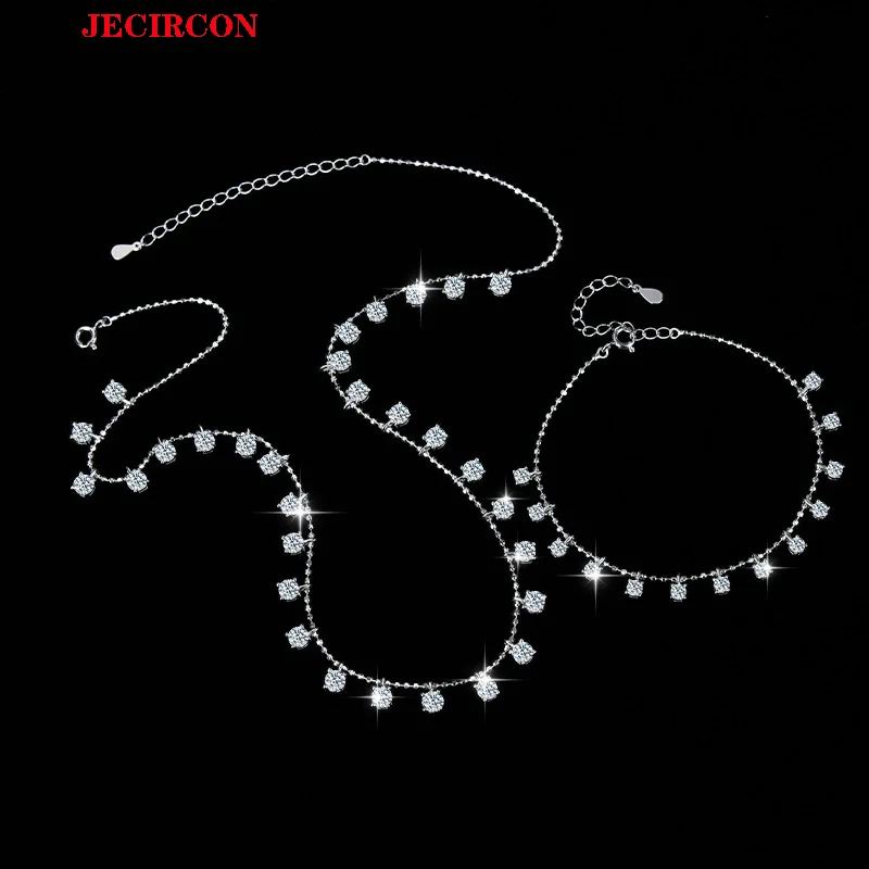 

Роскошный комплект ювелирных изделий из стерлингового серебра 925 пробы JECIRCON, браслет и ожерелье со звездным небом из муассанита, сверкающие ювелирные изделия в корейском стиле