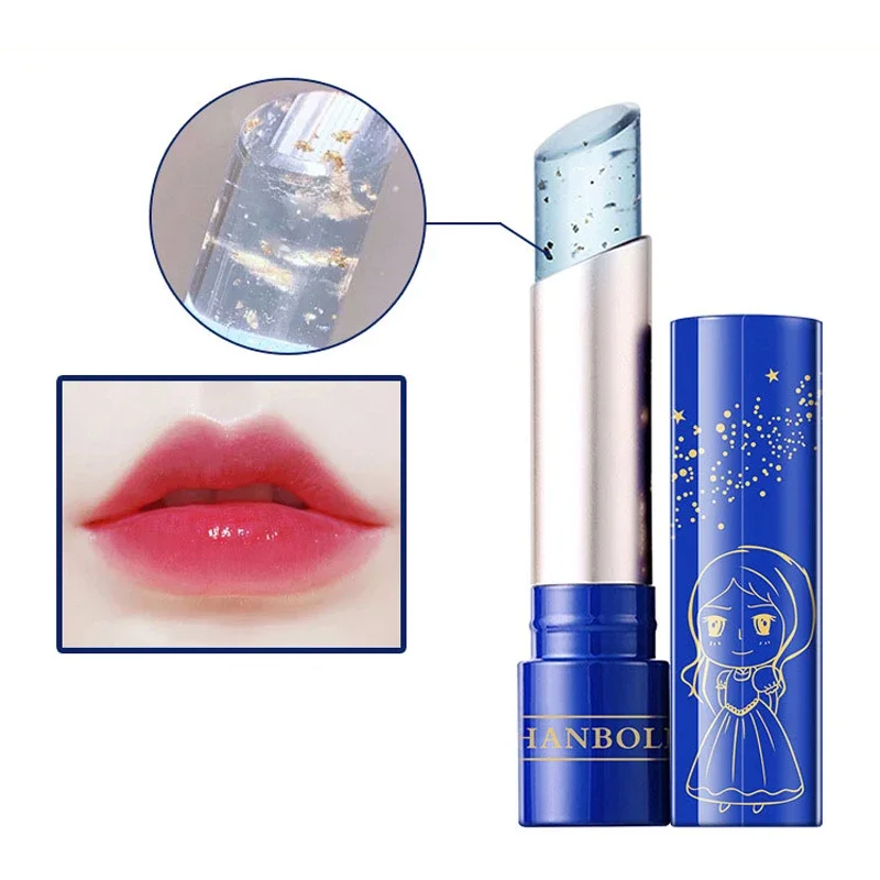 1 stücke Gold Folie Gelee Lip Balm Temperatur Ändern Farbe Pflegende Make-Up Lippenstift langlebige Feuchtigkeitscreme Lip Care Balsam