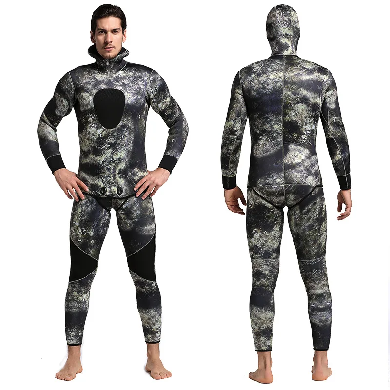 Men 3mm Neoprene Warm Hooded Spearfishing Wetsuit Two Pieces Diving Suits Surfing Sailing Camo Wetsuits