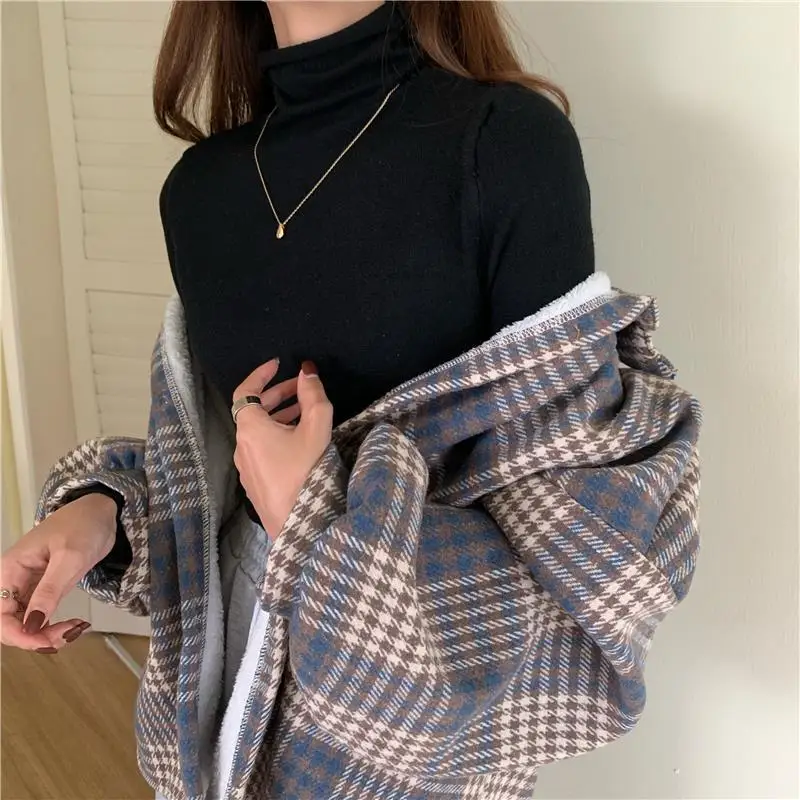 2024 Velvet Thick Warm Women's Plaid Shirt Female Stripe Long Sleeve Tops Winter Fleece Casual Check Blouse Autumn Clothes XXXL