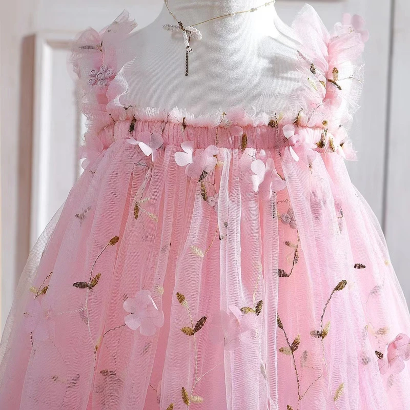 Jupe à bretelles papillon brodée pour enfants, jupe de princesse douce, jupe bouffante en maille, robe pour filles, robes de demoiselle d'honneur pour mariages