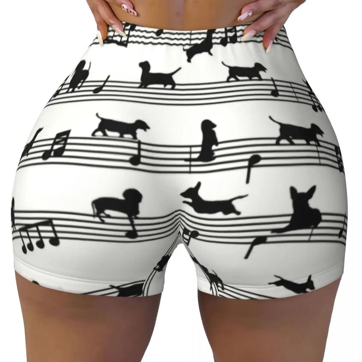 Custom Music Notes Dachshund Dog Workout Running Volleyball Shorts for Women Animal Gym Yoga Shorts