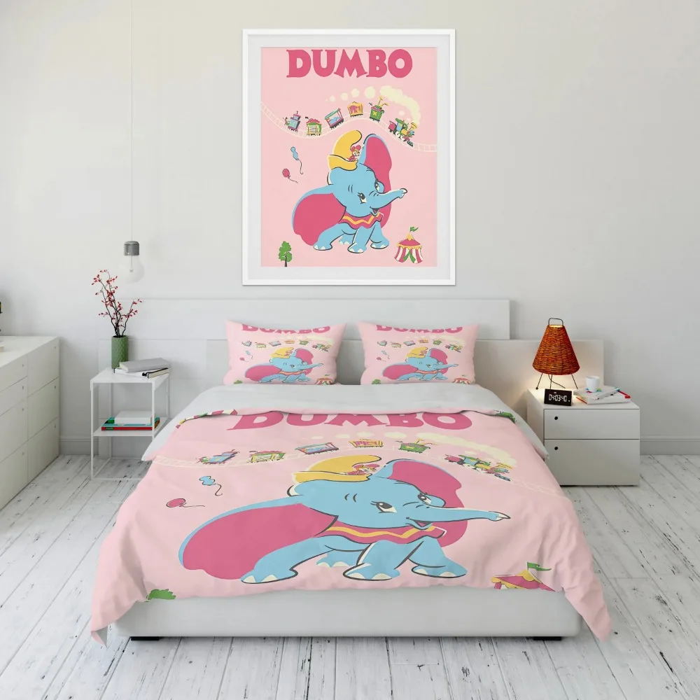 Disney Dumbo Baby Bedding Set Cartoon Animals US Twin Bed Set King Size Pillowcase Adult Bed Cover Bedroom Bed Set Duvet Gift