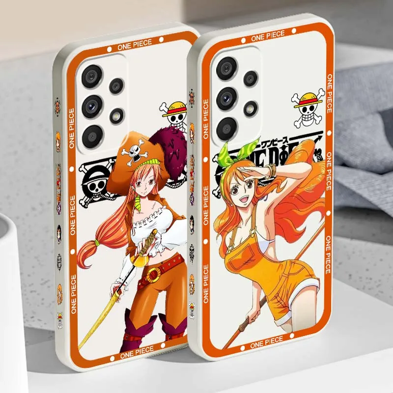 

One Piece Nami Cartoon Phone Case For Samsung A71 A72 A73 A51 A52 A53 A54 A55 A21s A35 A34 A32 A03 5G Liquid Left Rope