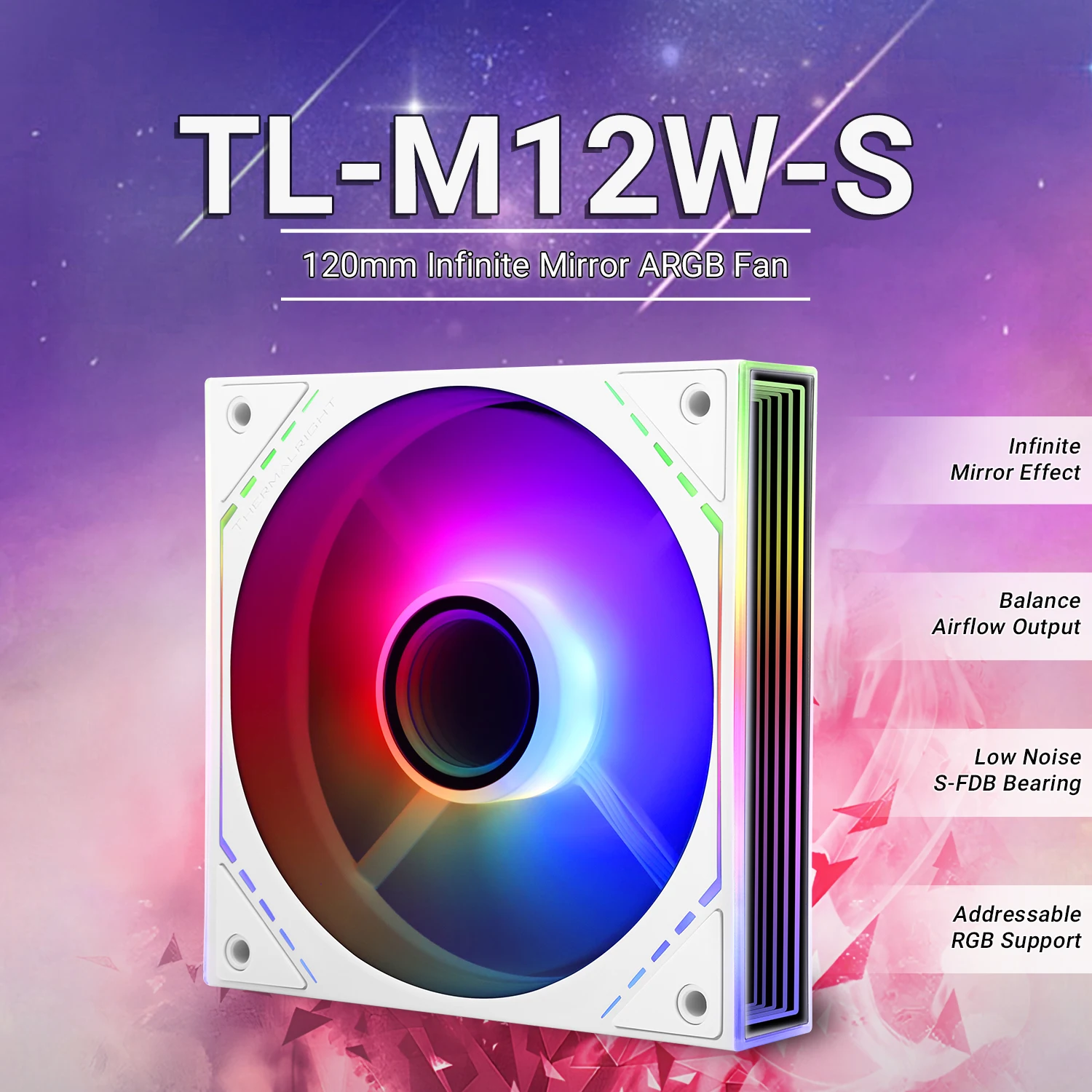 Thermalright 120mm Case Fan TL-M12/M12-S/M12W/M12W-S SILENT-BALANCE FAN INFINTY MIRROR ARGB LIGHTING 1500RPM 4PIN+5V 3PIN ARGB - view 2