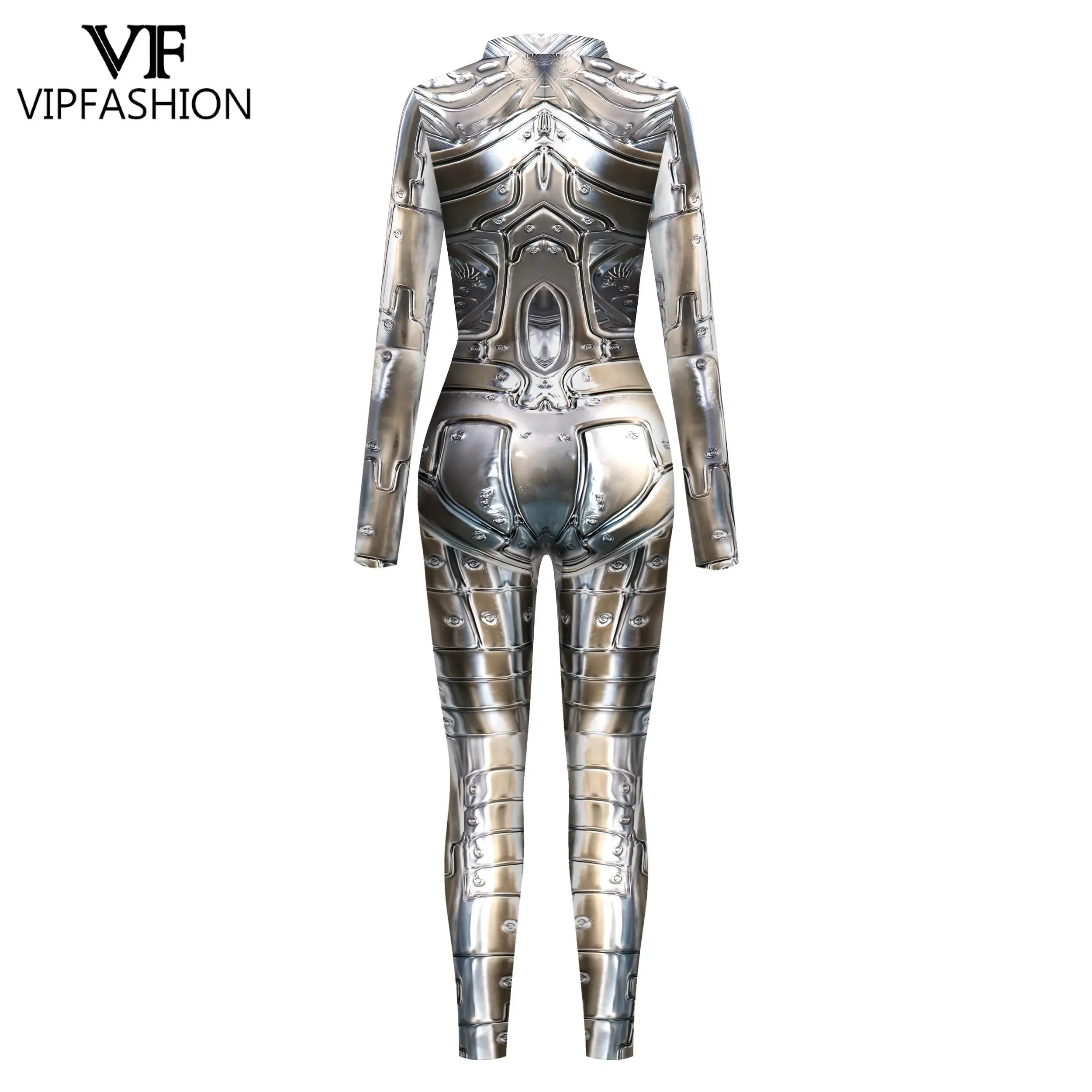 VIP FASHION Punk Cosplay Costume for Women Front Zipper Robot Jumpsuit Female Zentai Suit Carnival Jumpsuit Party Clothes