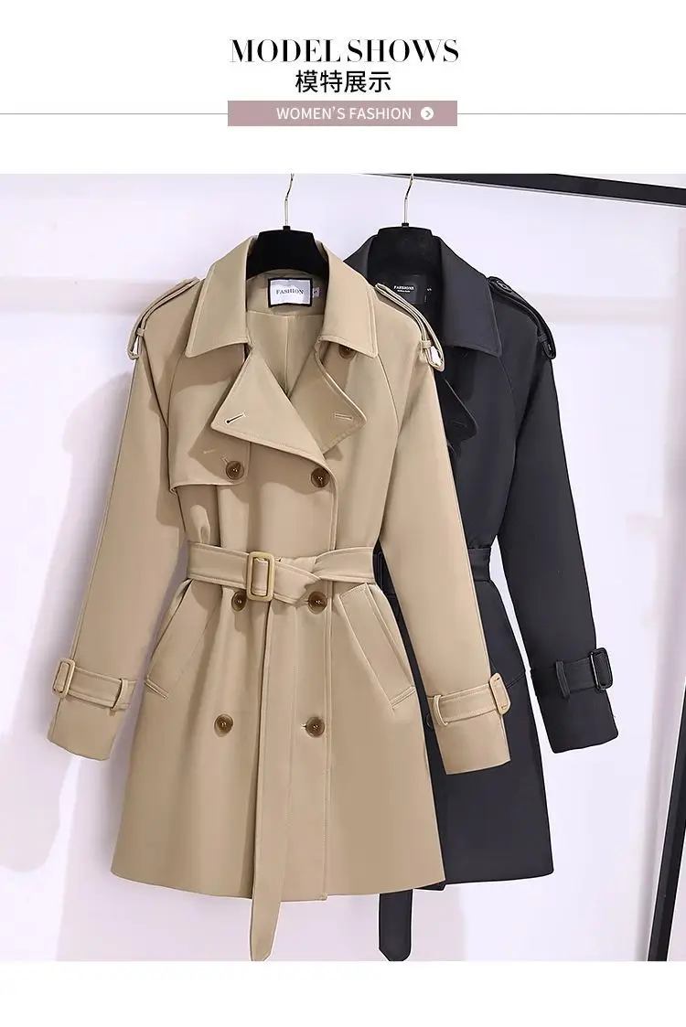 Women's Windbreaker 2026 Spring Autumn New Slim Double-breasted Temperament Coat With Belt Female Mid Length Casual Trench Coat