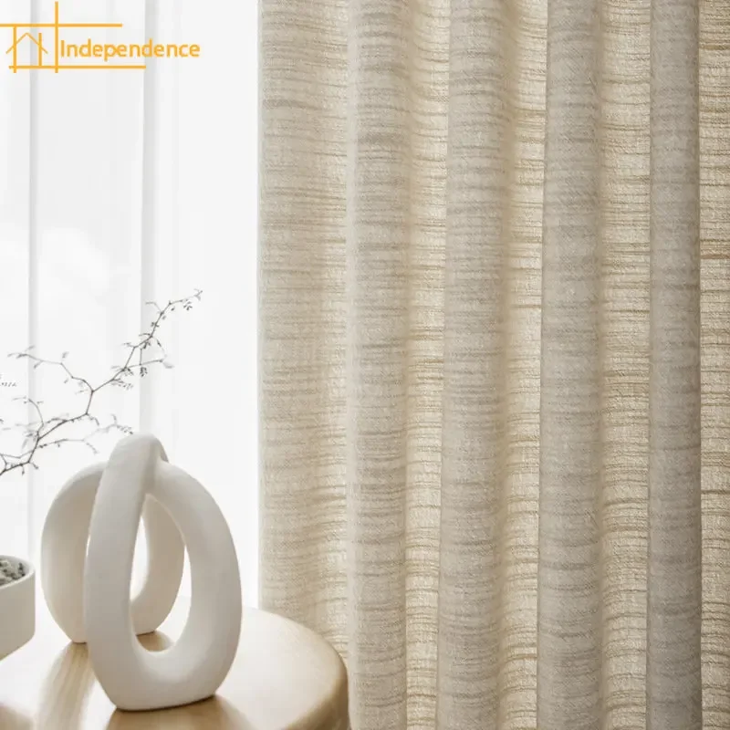 New light luxury simple beige chenille cotton and linen blended twill curtains Curtains for Living dining room bedroom