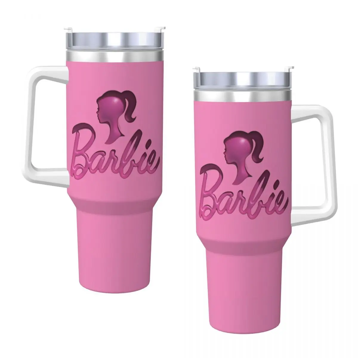 MINISO Barbie Logo Print Stainless Steel Tumbler Driving Thermal Cups With Straws and Lid Large Mugs Cup Hot Drinks Water Bottle