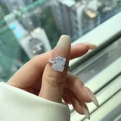 European and American fashion s925 sterling silver high carbon diamond ring women's 10*10 simulation diamond emerald diamond rin