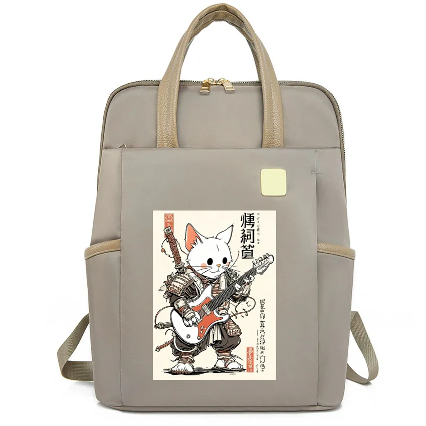 

Многофункциональный рюкзак-сумка для ноутбука с изображением японского самурая-кошки, играющего на электрогитаре, школьный ранец, простая модная сумка для ручной клади, сумка-тоут