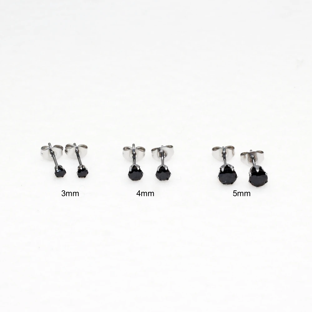 Classical AAA Black Zircons Push Up Stud Earrings For Men Women 3MM 4MM 5MM For Choose