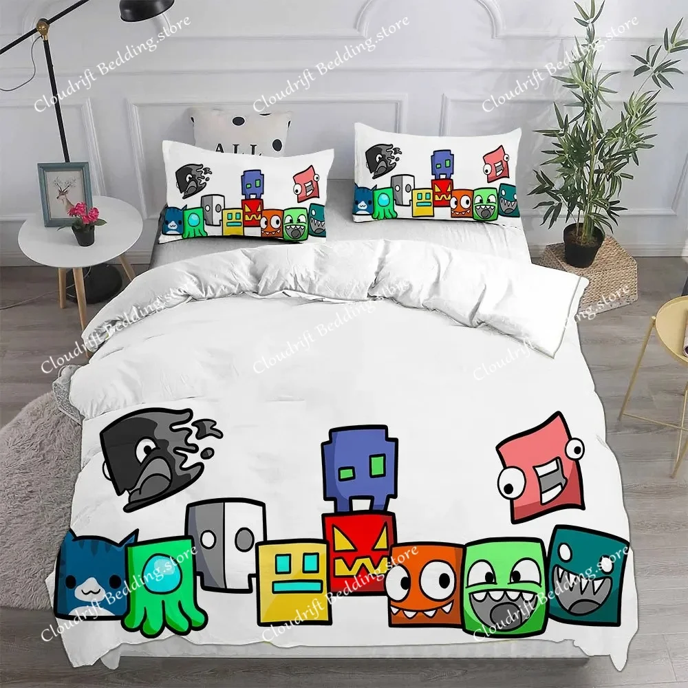 

Game Geometry Dash Cartoon Print Bedding Sets Comforter Quilt Bed Cover Duvet Cover Pillow Case Kids Adult Size