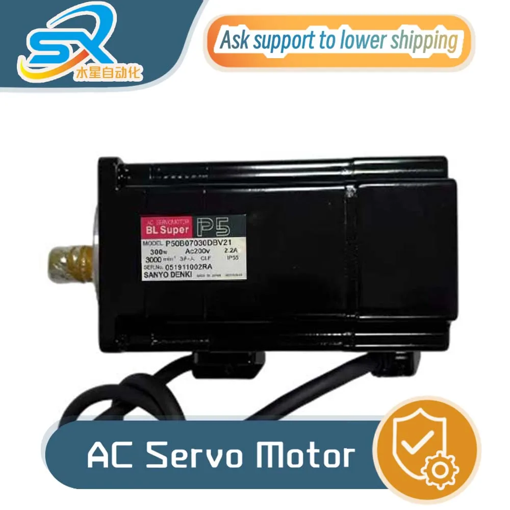 

P50B07030DBV21 Серводвигатель переменного тока Sanyo, двигатель 300 Вт, работающий в хорошем состоянии, обеспечивает видео для проверки фабрики, договорная распродажа