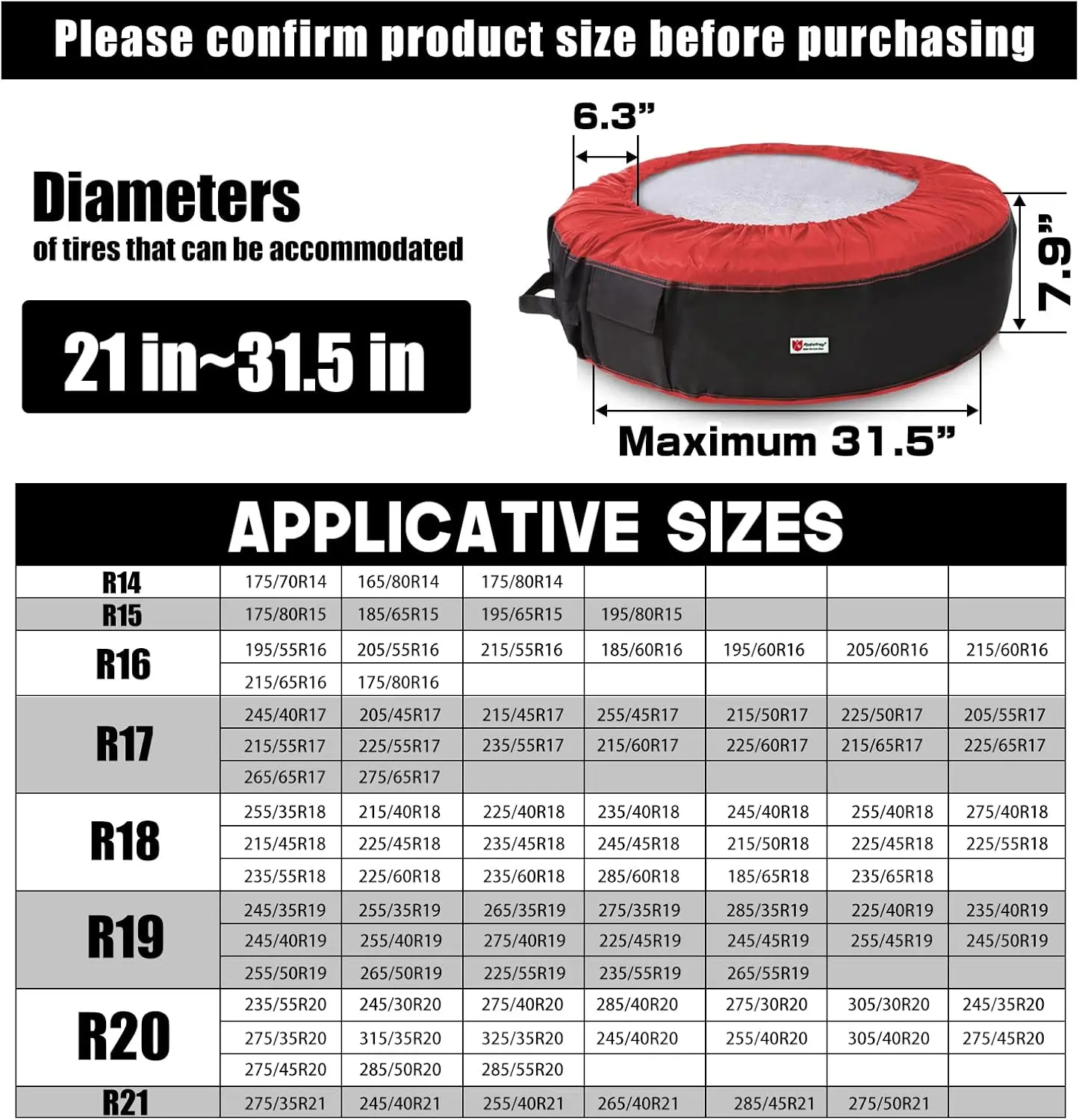 Conjunto de 4 sacos de armazenamento de pneus sazonal, capas de rodas portáteis com alças, cabe em pneus de 21" a 31,5”, vermelho
