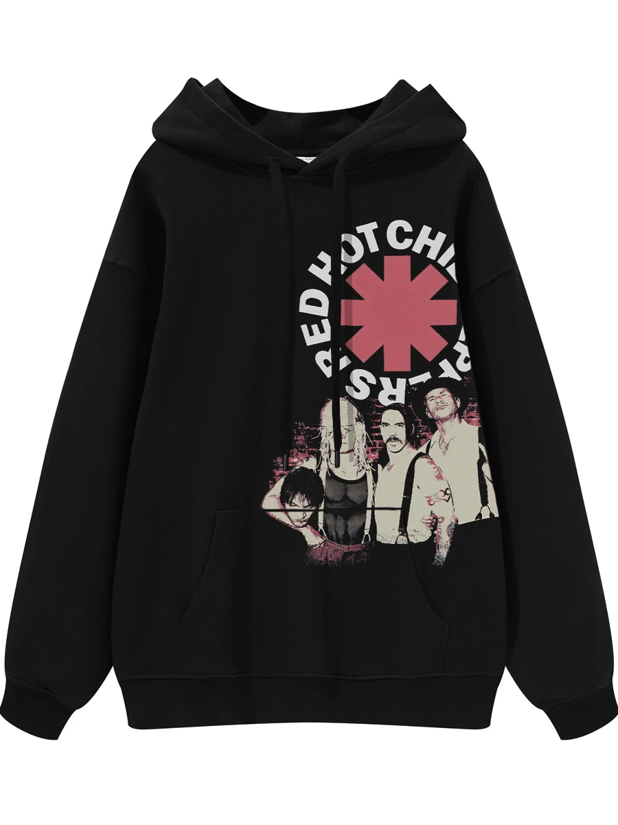 Red Pepper Rock Band Portrait Digital Direct Spray Retro American Street Hip Hop Loose Fit Hoodie Cotton Sweatshirt