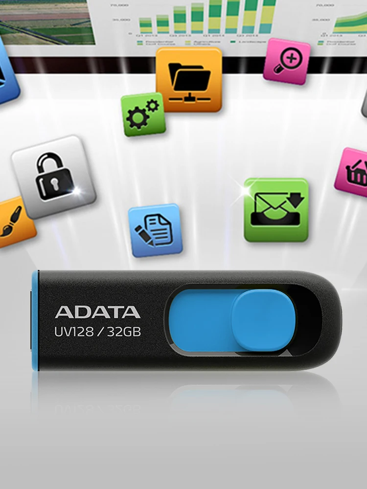 ADATA UV128 USB3.2 Gen 1 Flash Disk Hochgeschwindigkeits-Speicherstick 32 GB 64 GB 128 GB 256 GBU Stick für Computer