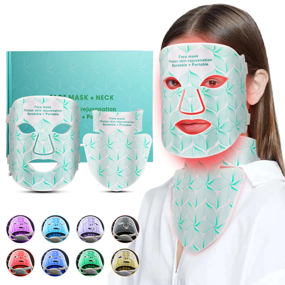 8 Colors Facial LED Mask with Neck Red Light Near Infrared Therapy Beauty Mask Anti Aging Skin Rejuvenation Lifting Whitening