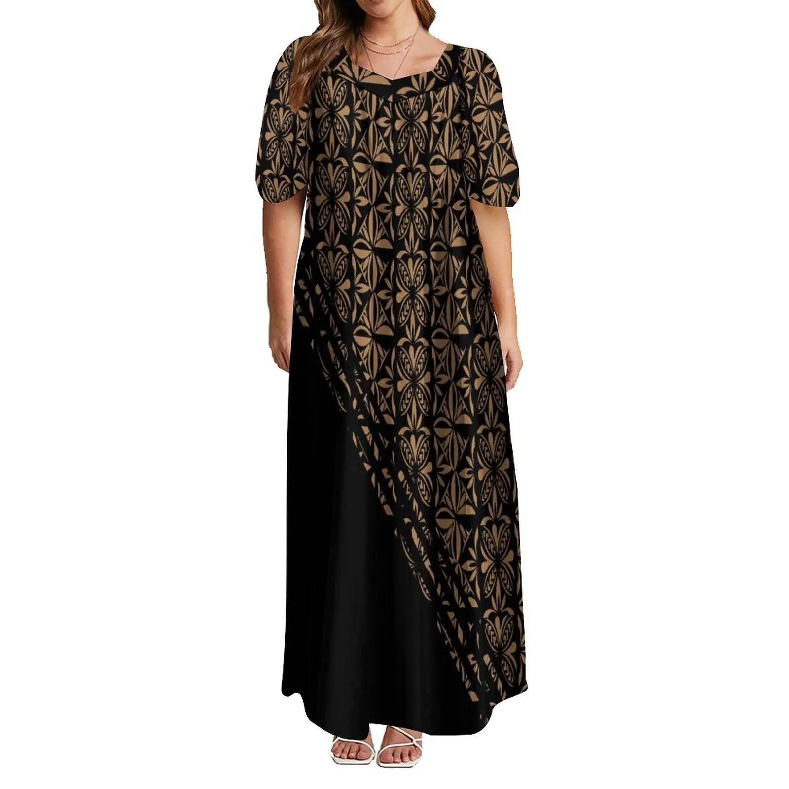 Polynesian Custom Women's Dress Large Hem Summer Short Sleeve Long Dress High Quality Fabric Big Man Evening Dress