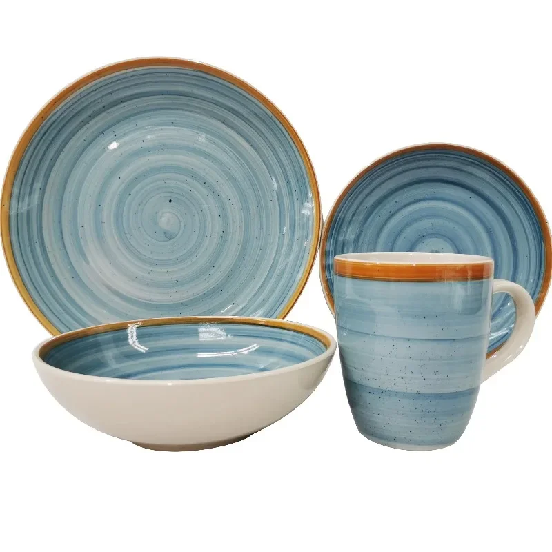 مجموعة أدوات مائدة فاخرة من السيراميك مكونة من 16 قطعة لخدمة تناول الطعام المنزلية تتضمن أطباق العشاء وأطباق السلطة وأطباق الحساء والمزيد