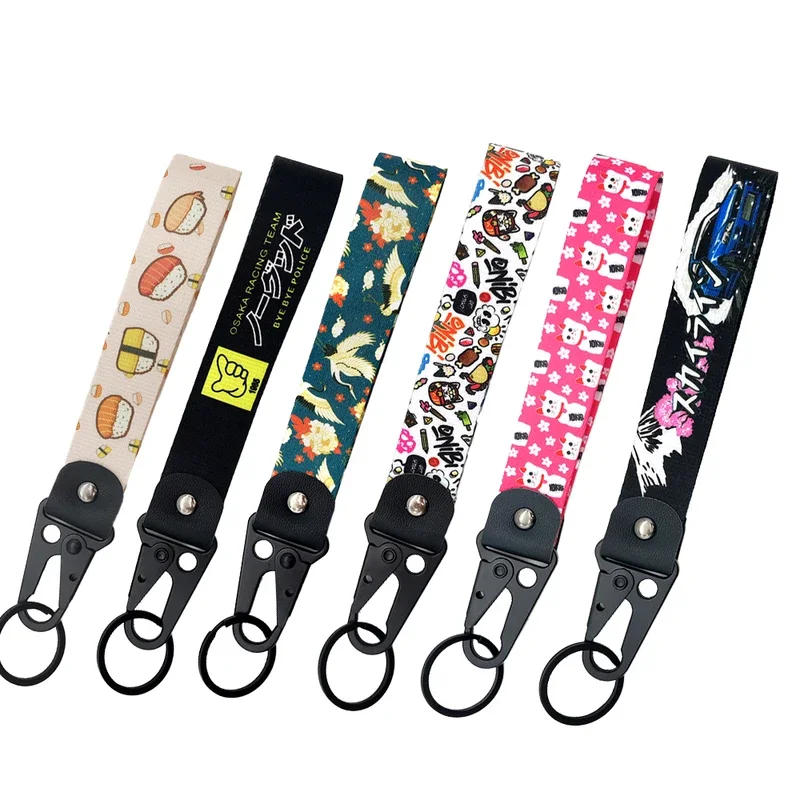 JDM style design keyring holders lanyard tags key strap tow sides thermoprint car motorcycle keychain auto accessories pendant