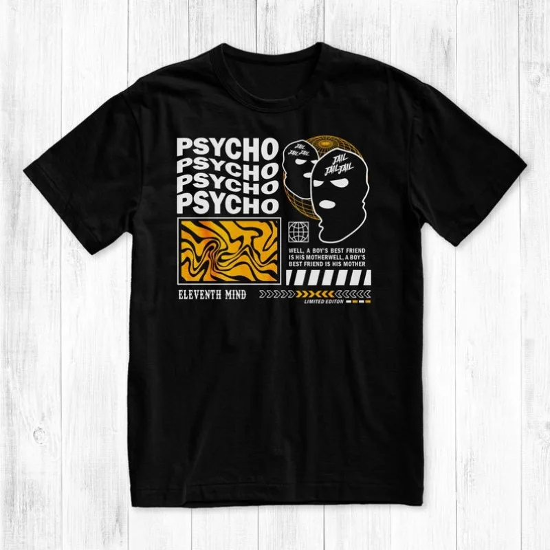 

00013323#A-Psycho T-Shirt, Eleventh Mind Graphic Tee, Streetwear Brand, Trippy T-Shirts
