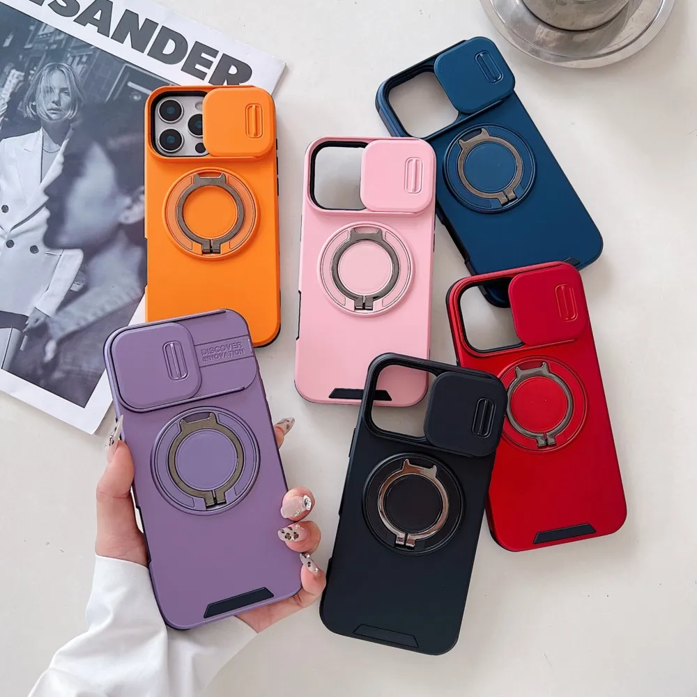 Capa Magnética com Tampa Deslizante para Lente e Suporte para iPhone 16 Plus 15 13 18 17 14 11 12 Pro Max Air 16e, Compatível com Carregamento Sem Fio MagSafe