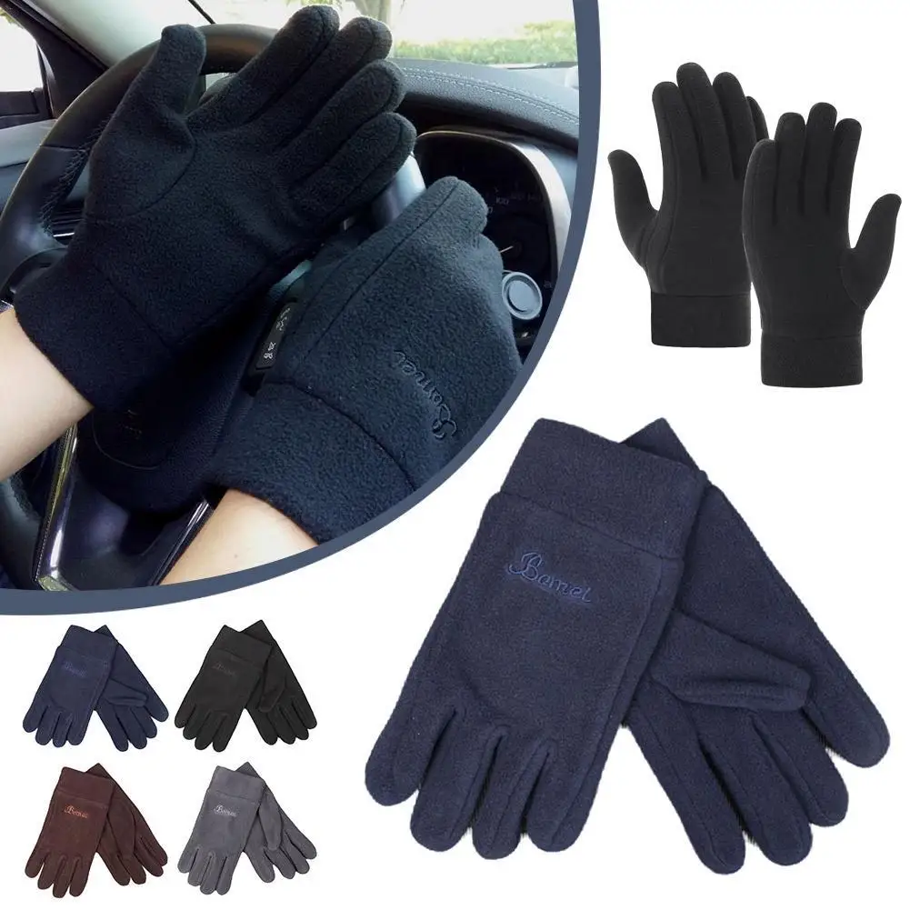 1 Pair Polar Fleece Gloves For Men And Women Winter Warm Roomy Full Finger Glove Outddor Cycling Running Windproof Soft Mittens