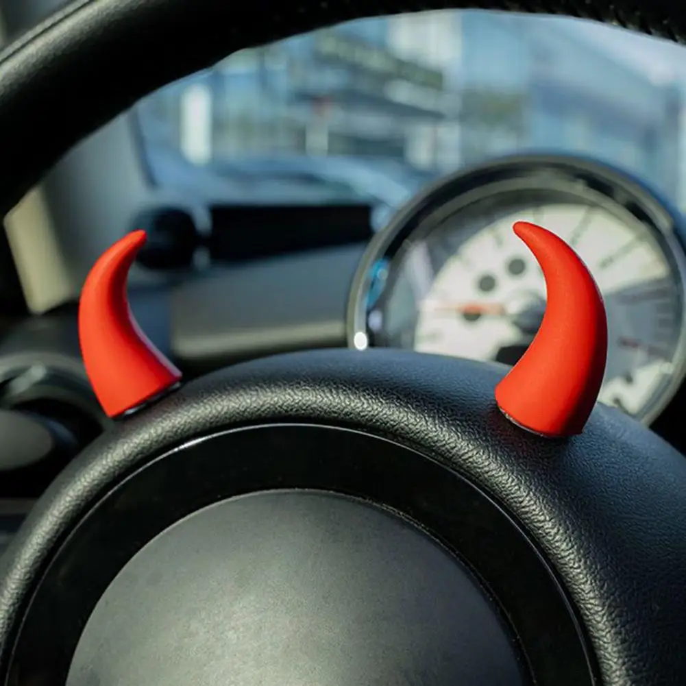 6 Pairs Car Steering Wheel Decal Eye-Catching Devil Horn Cartoon Adhesive Devil Horn Stickers Interior Accessories