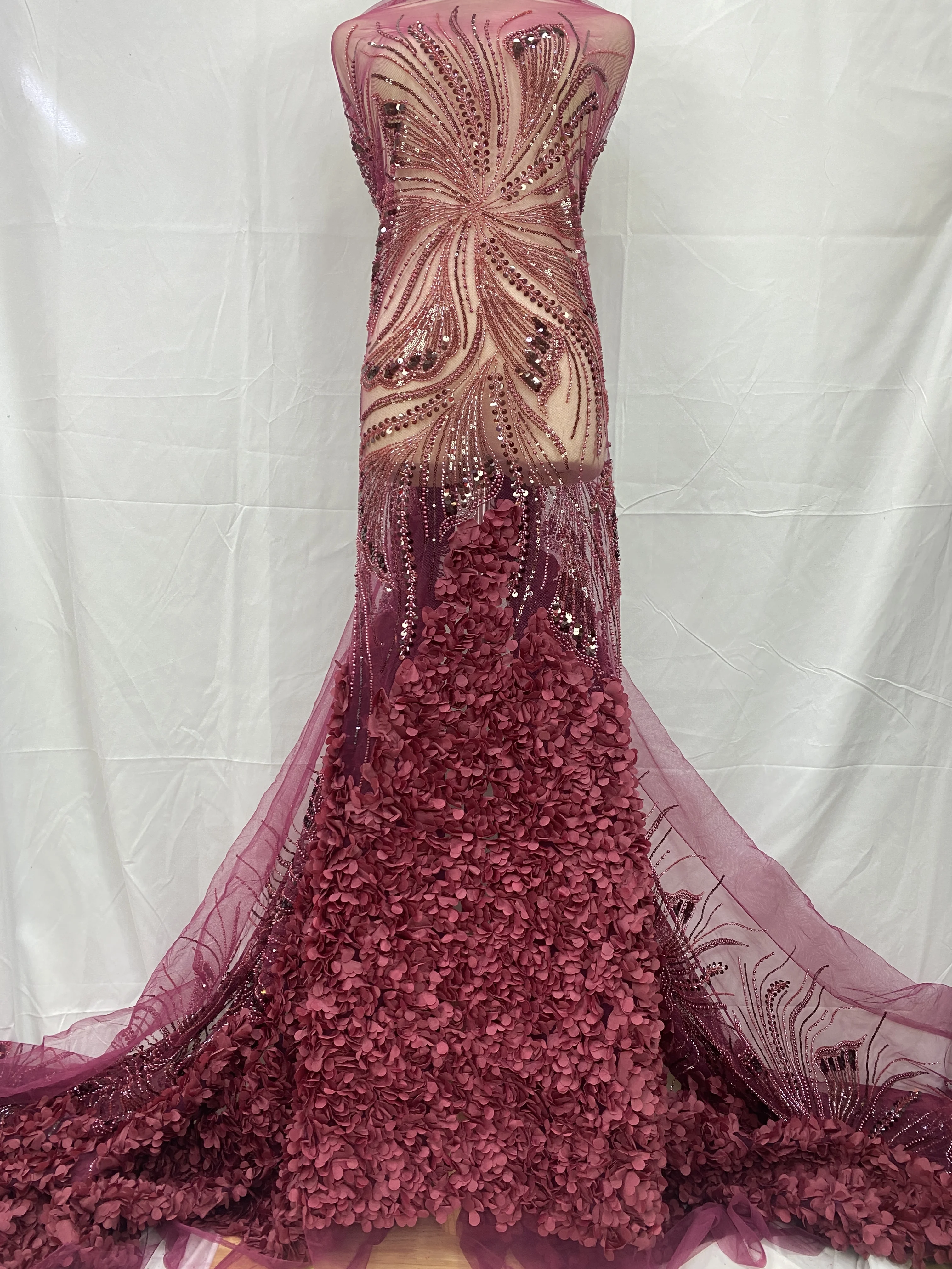 2025 고급 고품질 두바이 시퀀스 메쉬 아프리카 프랑스 소재 신부용 비즈 레이스 원단 웨딩 파티 드레스용